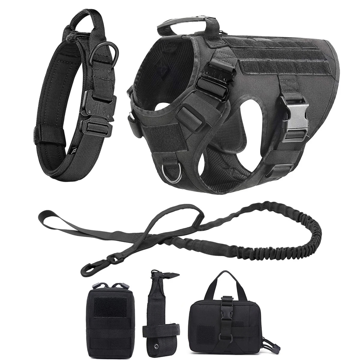 Tactical Dog Vest Harness with Leash & Molle Pouches – Adjustable