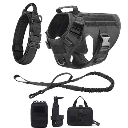 Tactical Dog Vest Harness with Leash & Molle Pouches – Adjustable