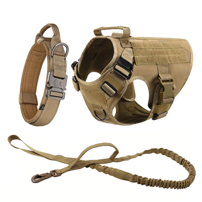 Tactical Dog Vest Harness with Leash & Molle Pouches – Adjustable