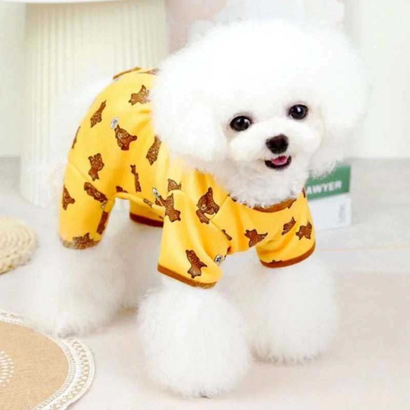 Striped Dog Pajamas – Autumn Jumpsuit with Bear Print