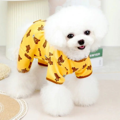 Striped Dog Pajamas – Autumn Jumpsuit with Bear Print