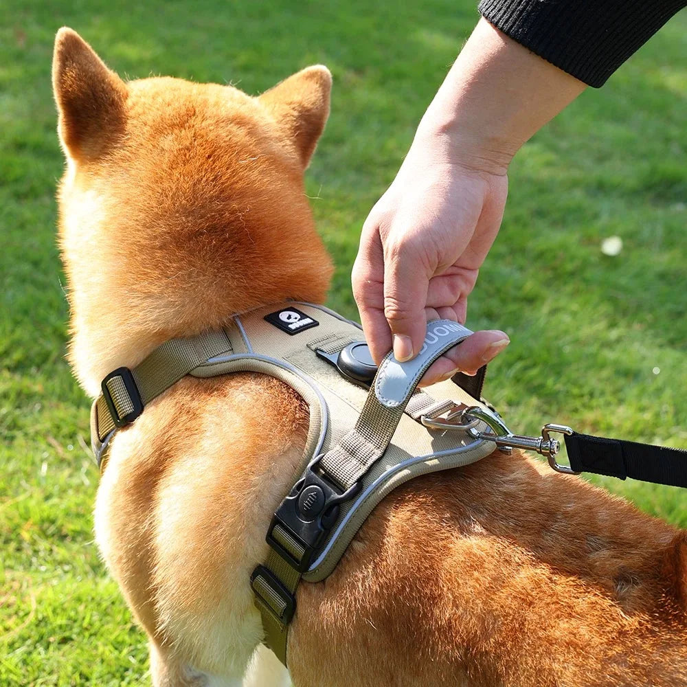 Tactical Dog Harness with AirTag Holder – No Pull, Reflective, Heavy Duty Vest