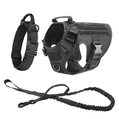 Tactical Dog Vest Harness with Leash & Molle Pouches – Adjustable