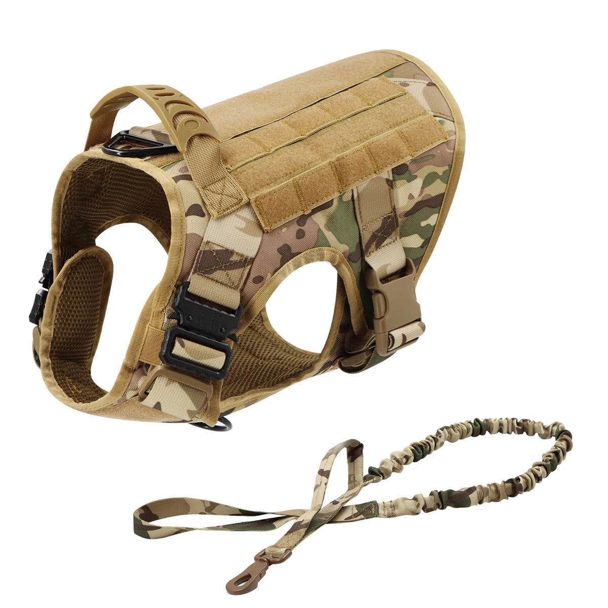 Tactical Dog Vest Harness with Leash & Molle Pouches – Adjustable