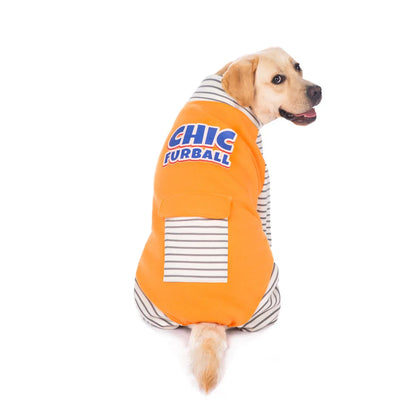Stripe Turtleneck Dog Pajamas – Warm Plush Jumpsuit for Large Dogs