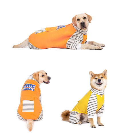 Stripe Turtleneck Dog Pajamas – Warm Plush Jumpsuit for Large Dogs