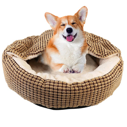 Cozy Hooded Donut Dog Bed – Orthopedic & Calming