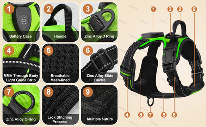 LED Rechargeable Dog Harness - Glowing Safety Vest for Night Walking