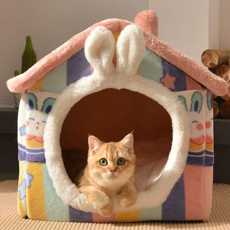 Winter Warm Pet House – Cozy Dog & Cat Bed Nest with Mat
