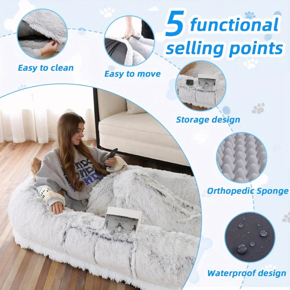 Human Dog Bed – Oversized Faux Fur Bed for People & Pets