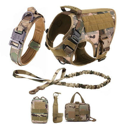 Tactical Dog Vest Harness with Leash & Molle Pouches – Adjustable