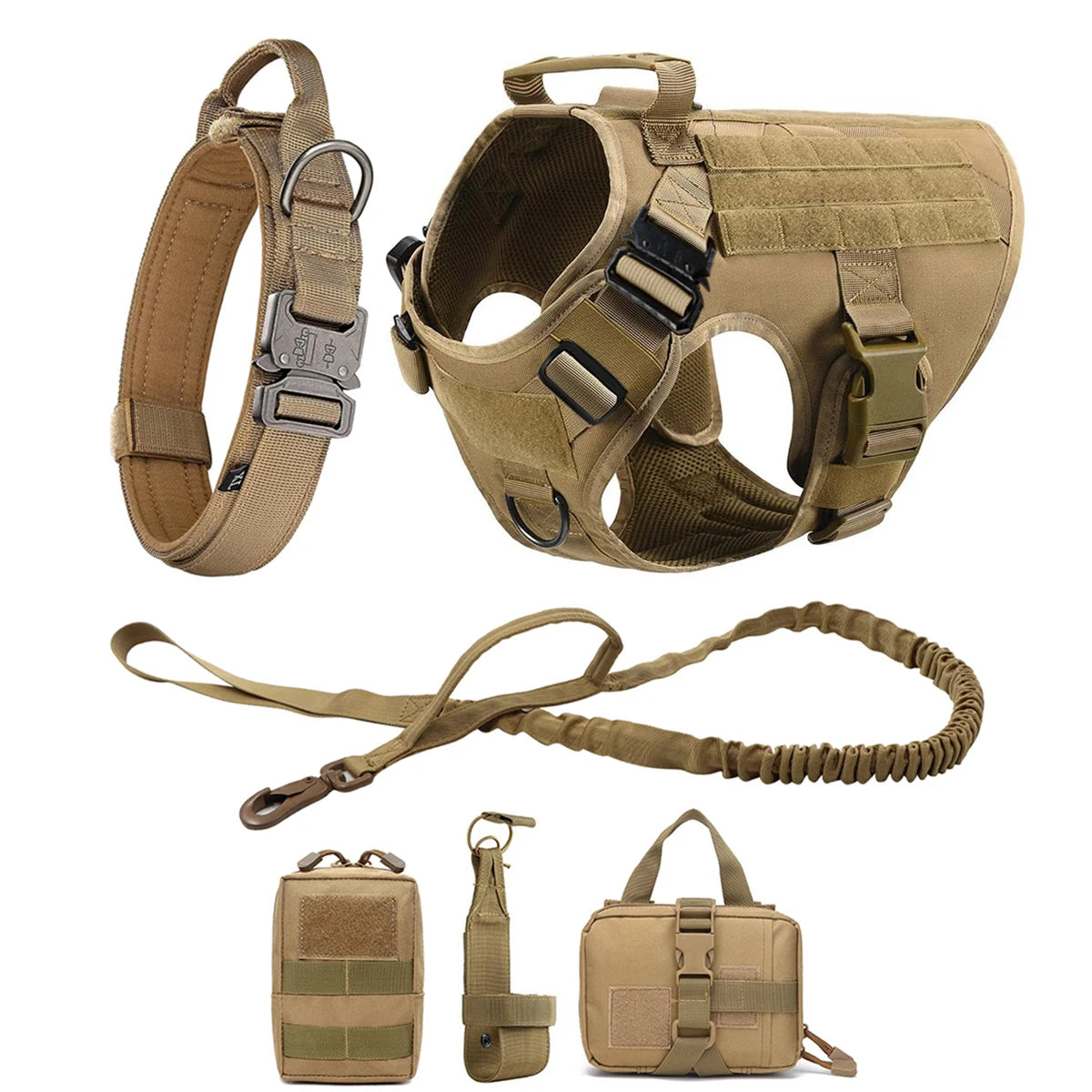 Tactical Dog Vest Harness with Leash & Molle Pouches – Adjustable